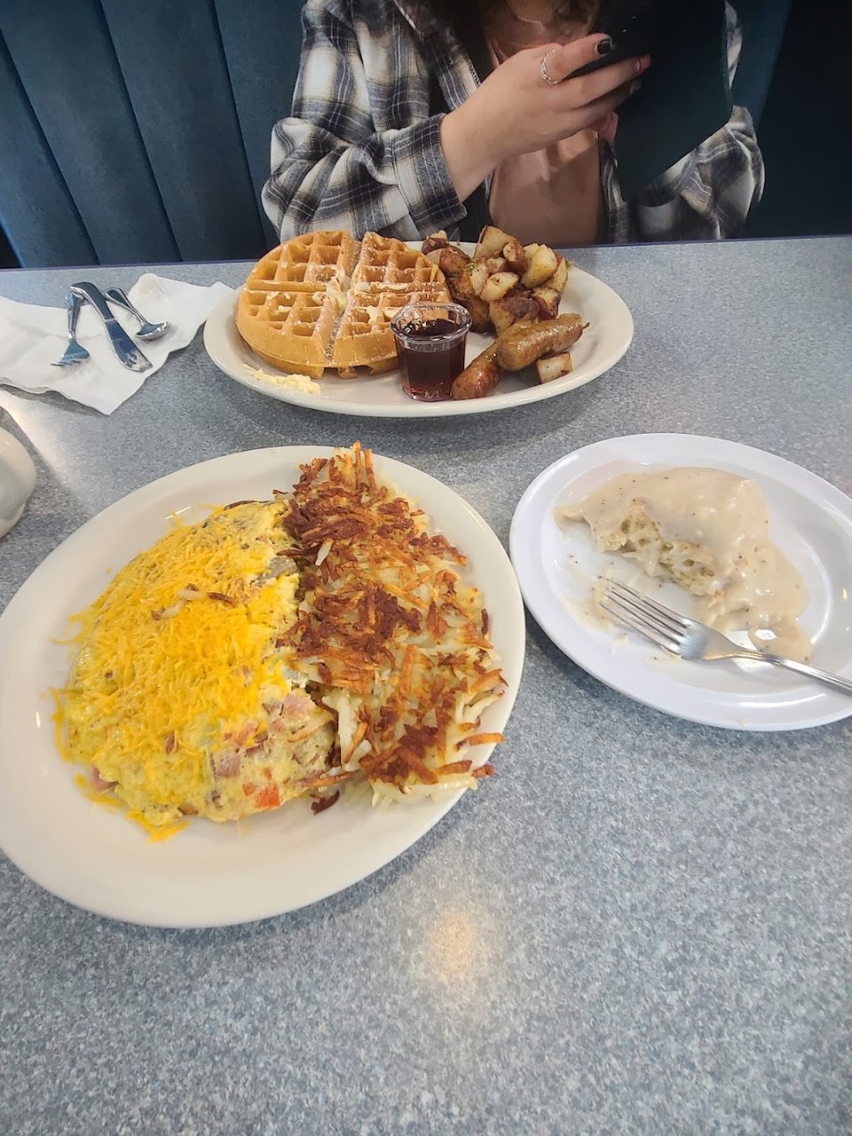 Restaurant menu showing breakfast dishes and specials.